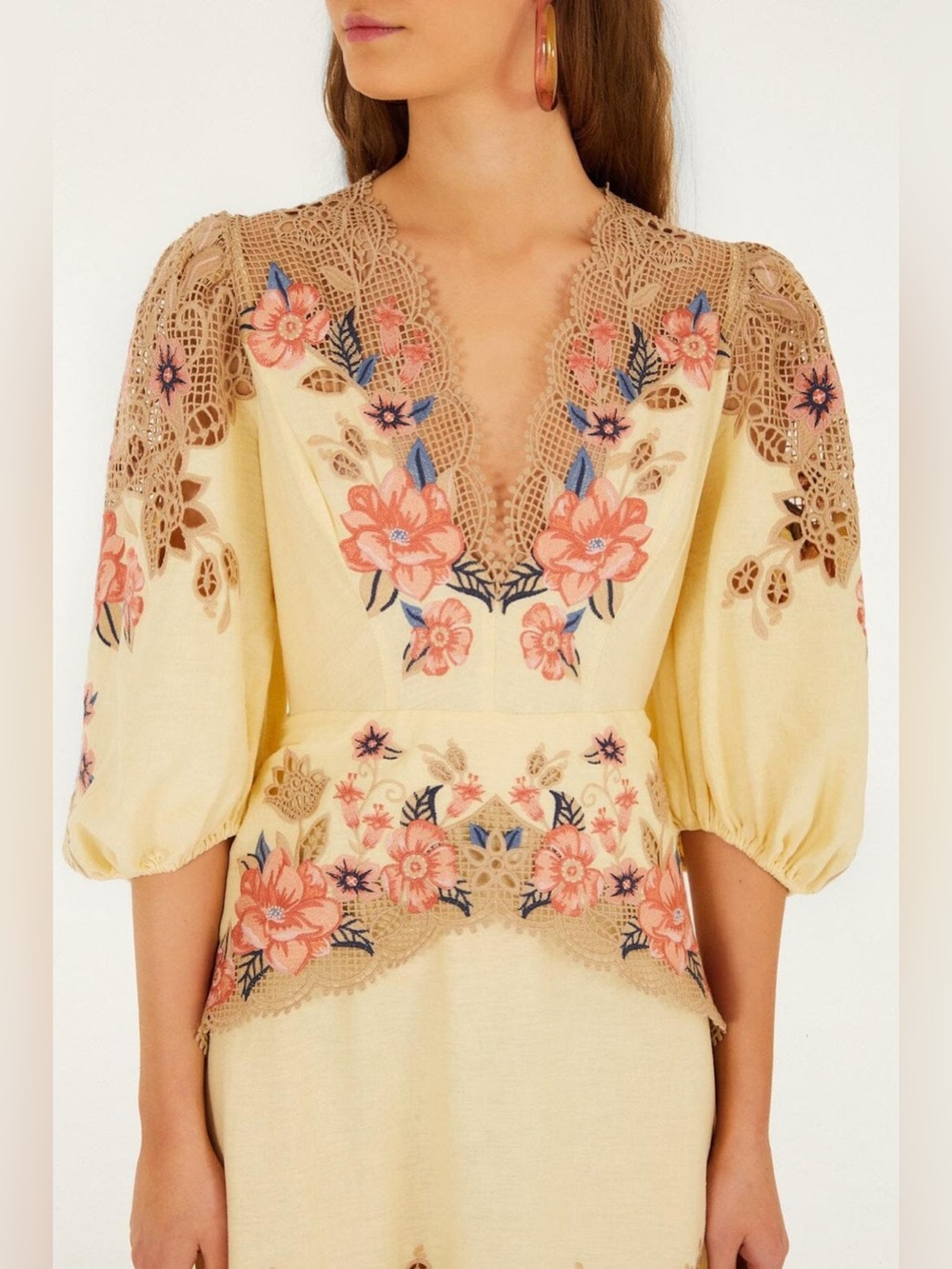 Farm Rio: Butter Yellow Embroidered Midi
Dress - DT